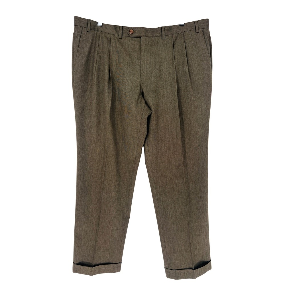 Ralph Lauren Dress Pants Mens 40x30 Brown Pleated Cuffed Vintage Business